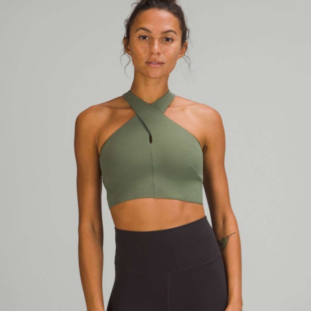 Lululemon Nulu Wrap-Front Longline Bra *Light Support, A/B Cup NWOT Green Twill